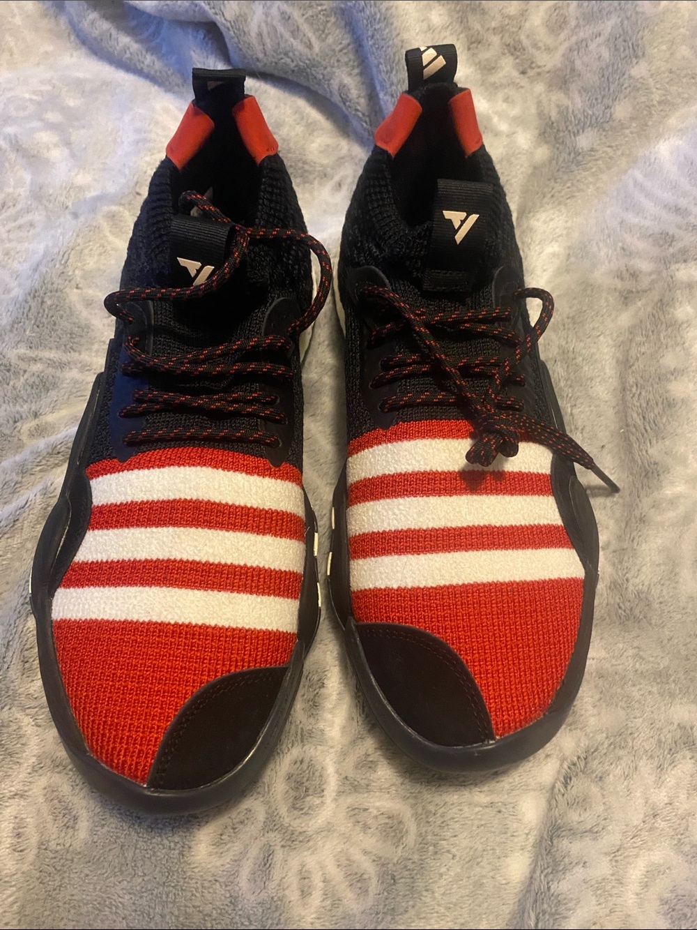 adidas Trae Young 2 Men’s Black, Red & White Striped Knit Sneakers